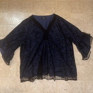 BloomChic Blue Asymmetrical Bell Sleeve Blouse